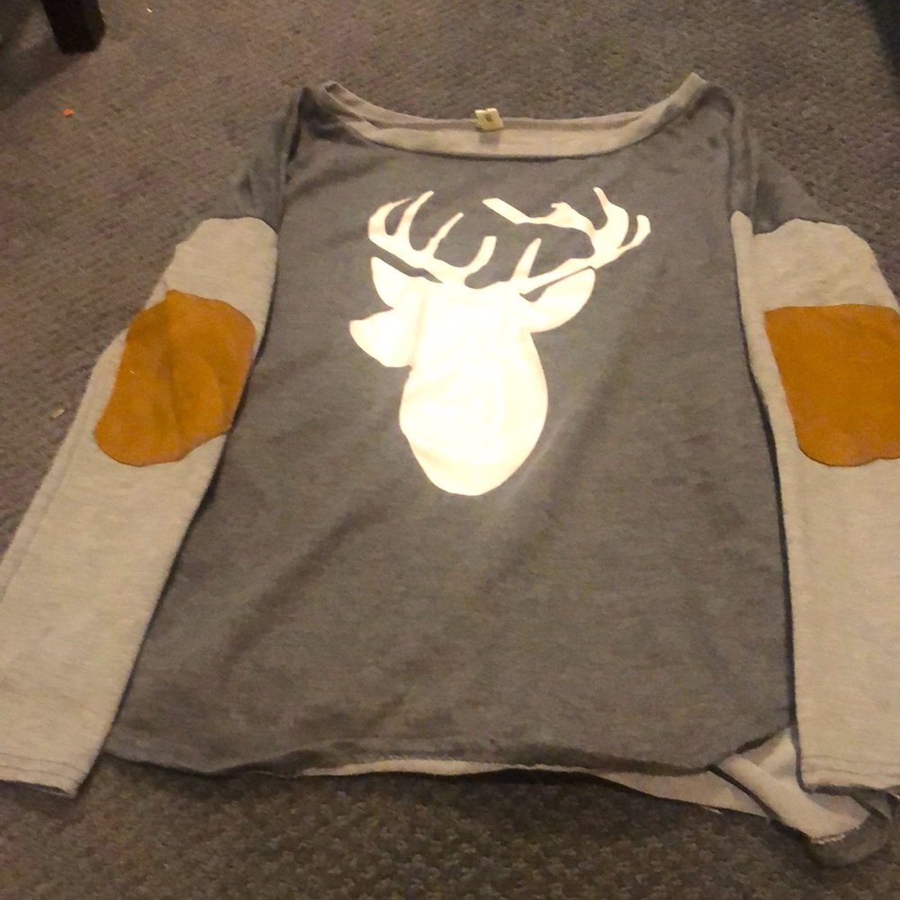 Grey long sleeve with brown elbows